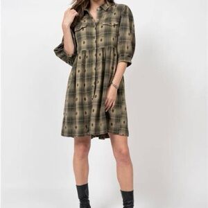 Ivy Jane Plaid Dress in Olive and Black